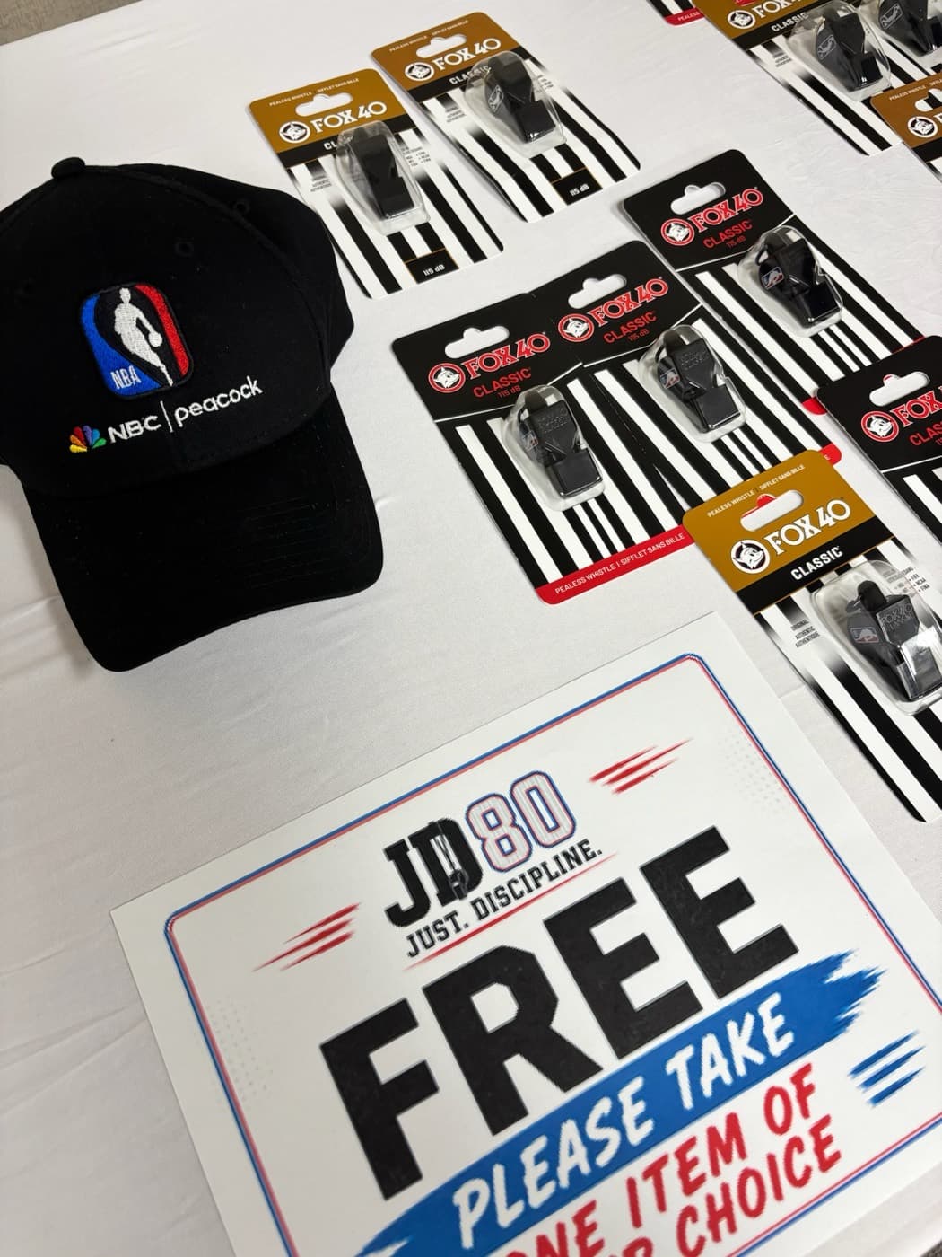 JD80 camp gear and whistles laid out for participants
